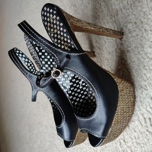 Jessica Simpson Raffia Straw Platform Peep Toe Heels